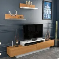 Lusi 2 Door TV Unit with Wall Shelves - White, Teak