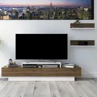 Lusi 2 Door TV Unit with Wall Shelves - White, Walnut