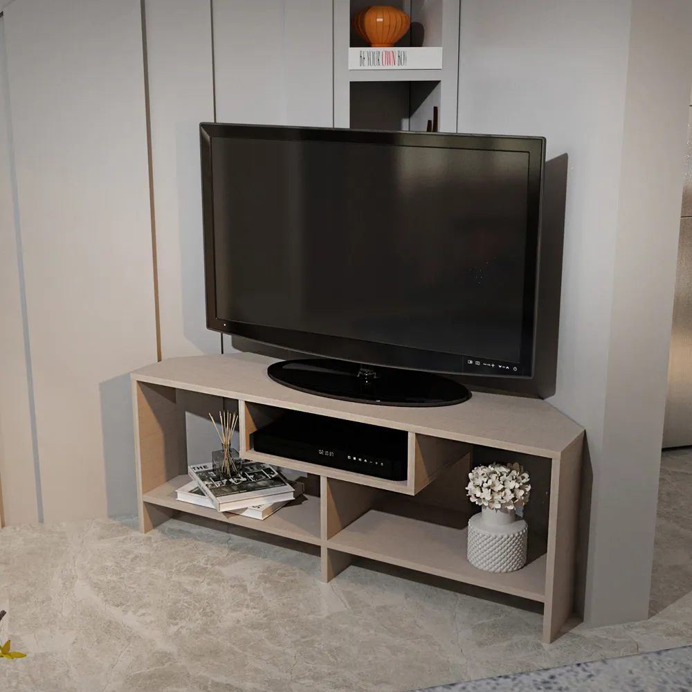 Maldives 3 Shelf Corner TV Unit - Beige