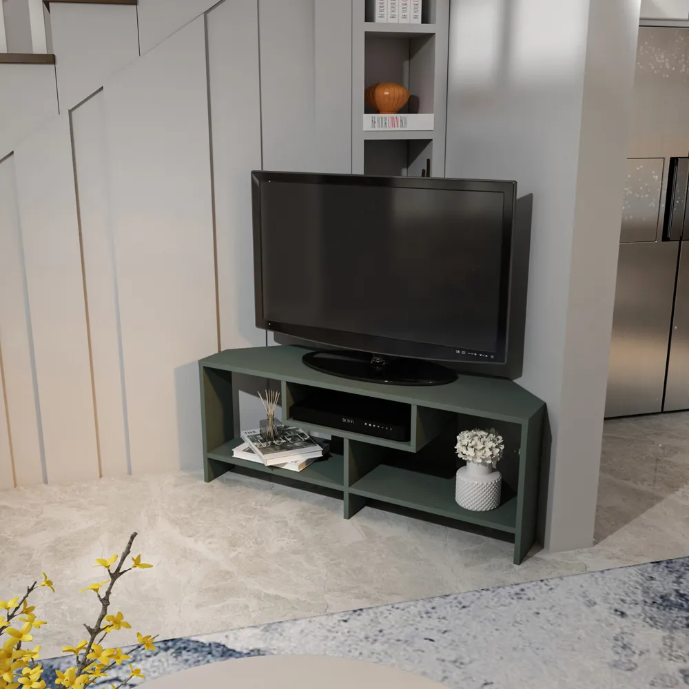 Maldives 3 Shelf Corner TV Unit - Green