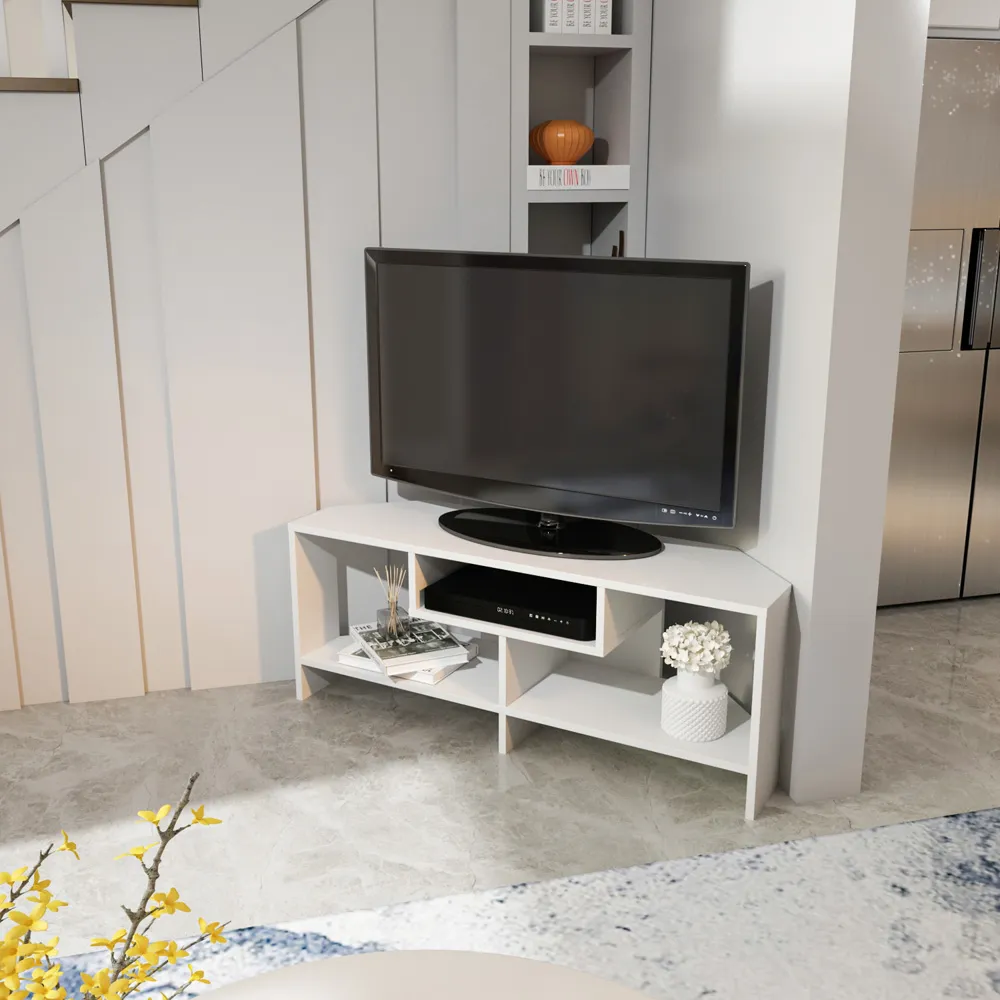 Maldives 3 Shelf Corner TV Unit - White