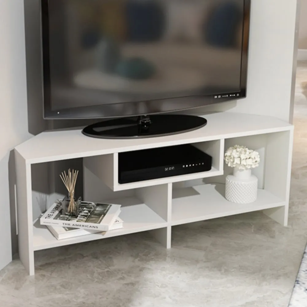 Maldives 3 Shelf Corner TV Unit - White