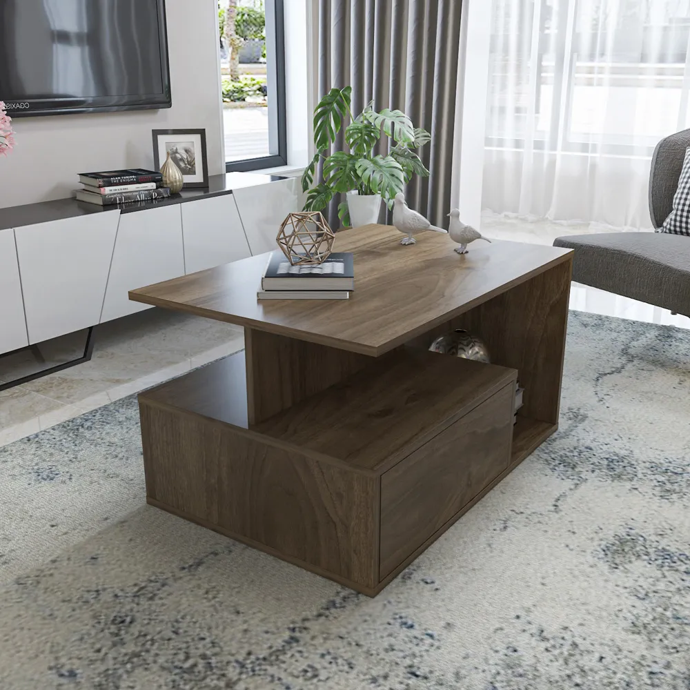 Mana Coffee Table with Shelf and Cabinet - Walnut