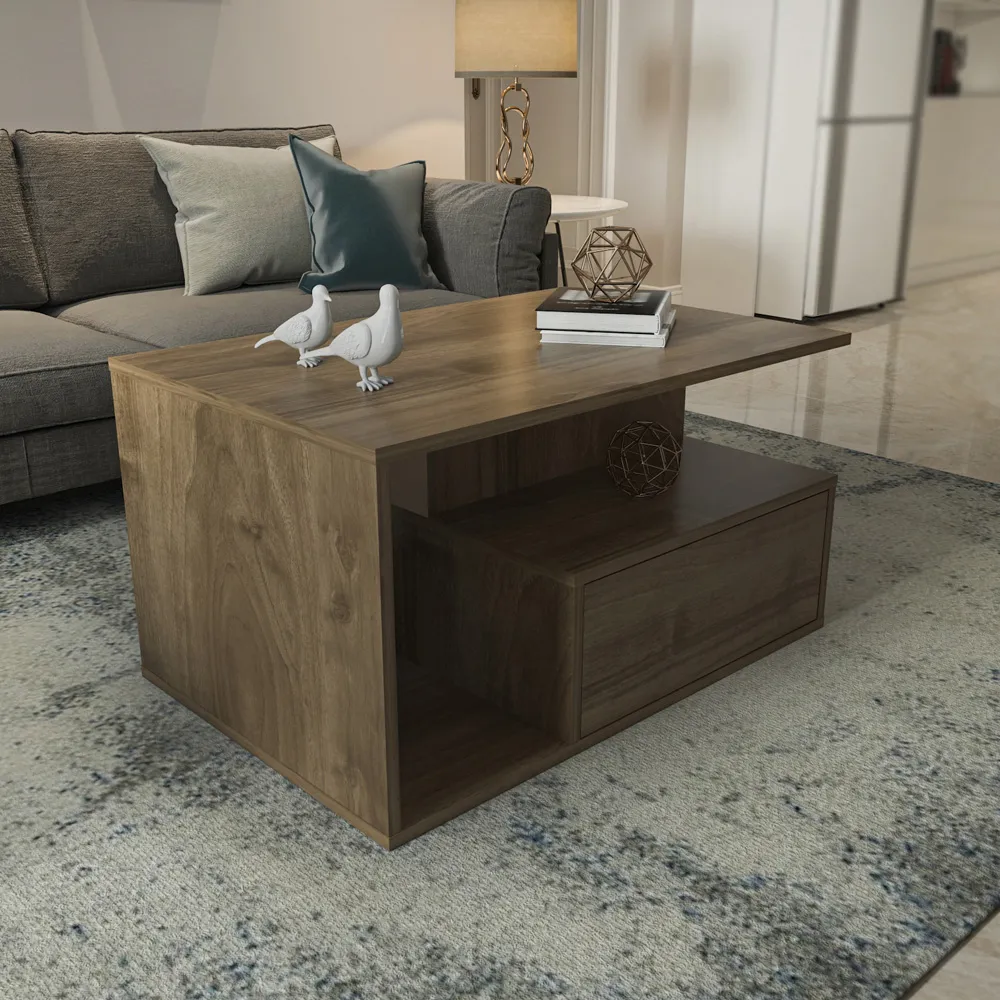 Mana Coffee Table with Shelf and Cabinet - Walnut
