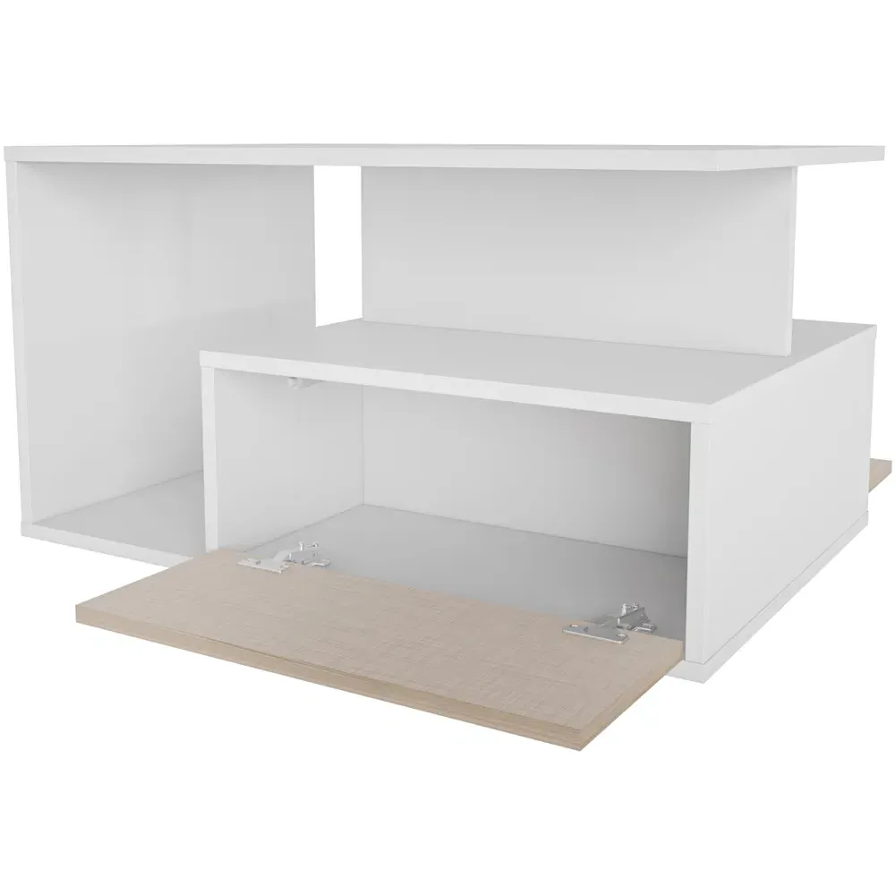 Mana Coffee Table with Shelf and Cabinet - White and Beige