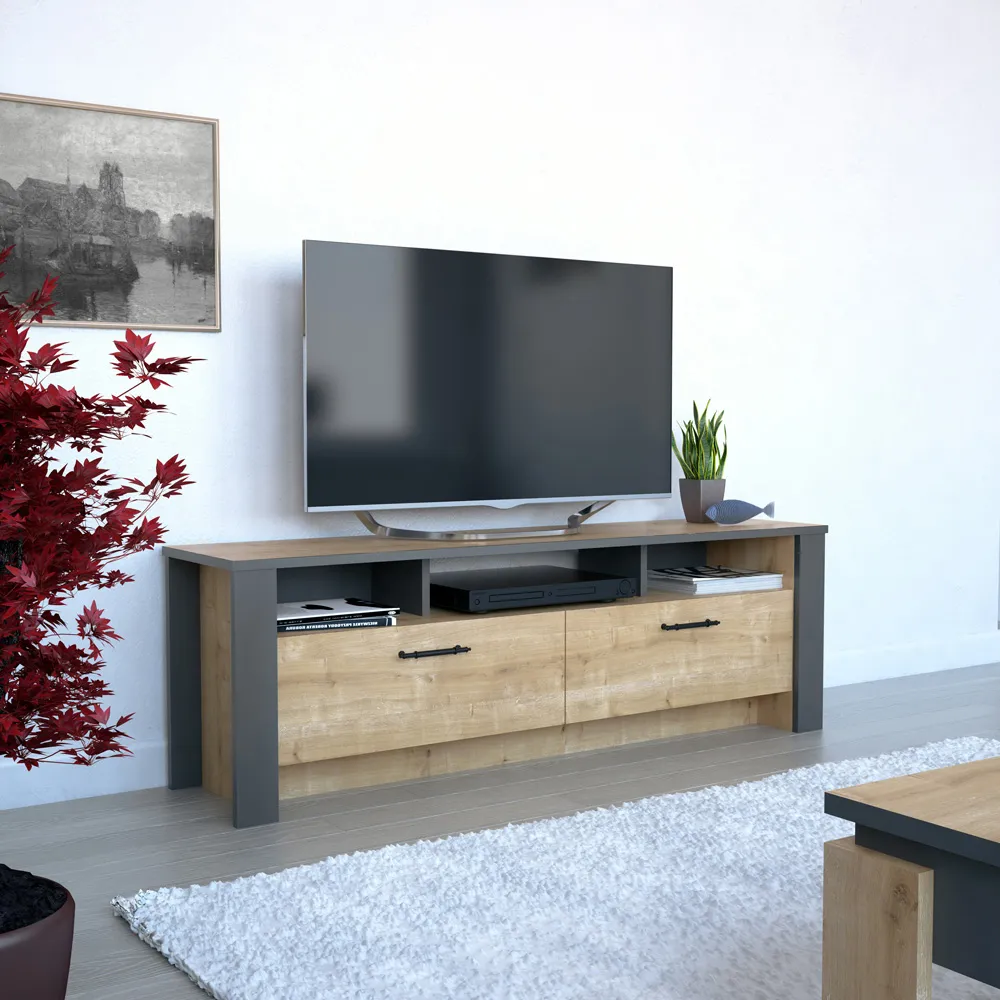 Manhattan 2 Door TV Unit with Storage - Oak