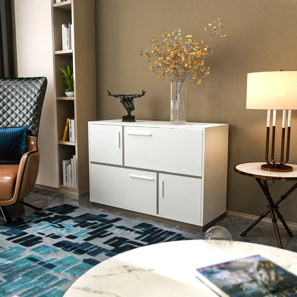 Mares 4 Door Sideboard Cabinet - White, Galaxy Coffee