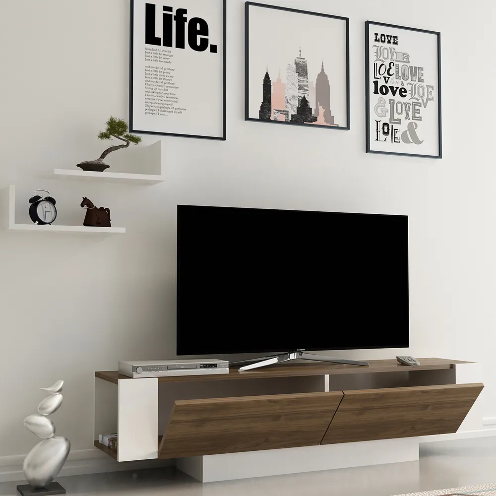 Matera 2 Wall Shelf TV Unit with Storage - Walnut, White