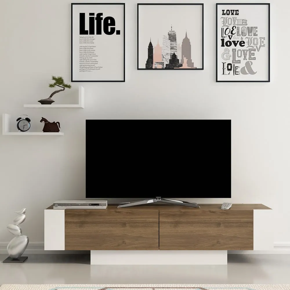 Matera 2 Wall Shelf TV Unit with Storage - Walnut, White image