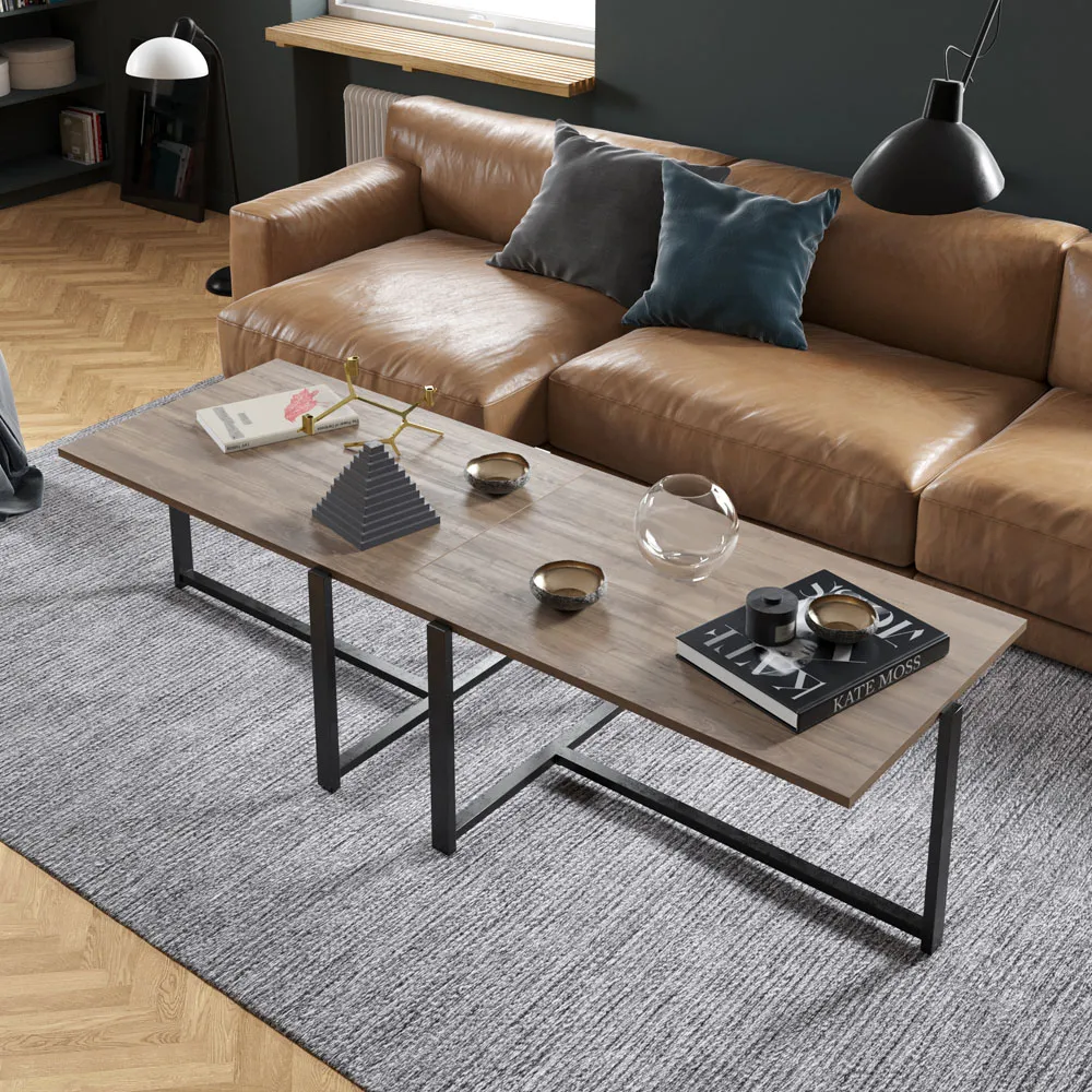 Merideths Rectangular Coffee Table - Walnut, Black Metal