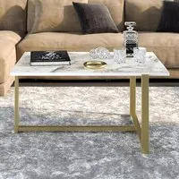 Merideths Rectangular Coffee Table - White Marble, Gold Metal