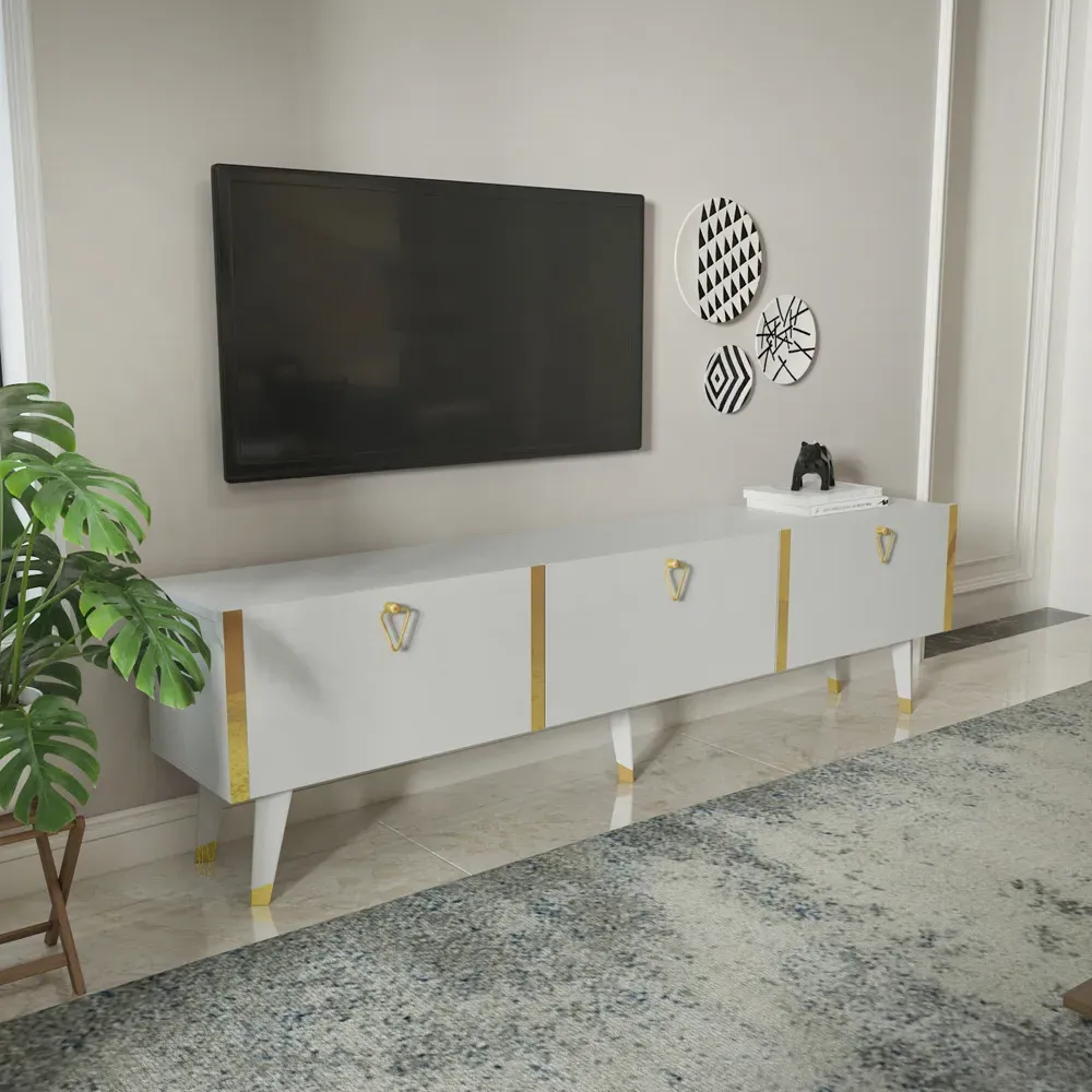 Milagro 3 Cabinet TV Unit - White, Gold