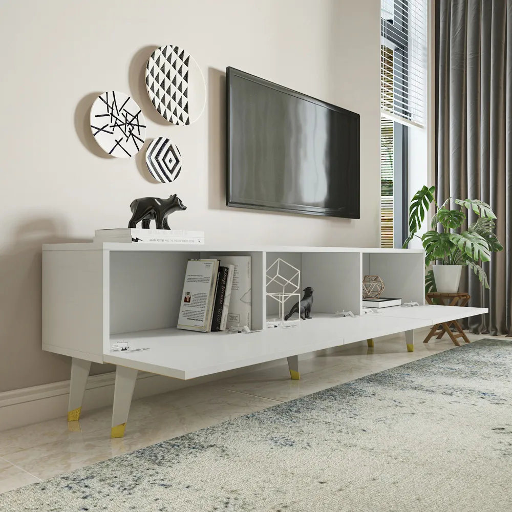 Milagro 3 Cabinet TV Unit - White, Gold