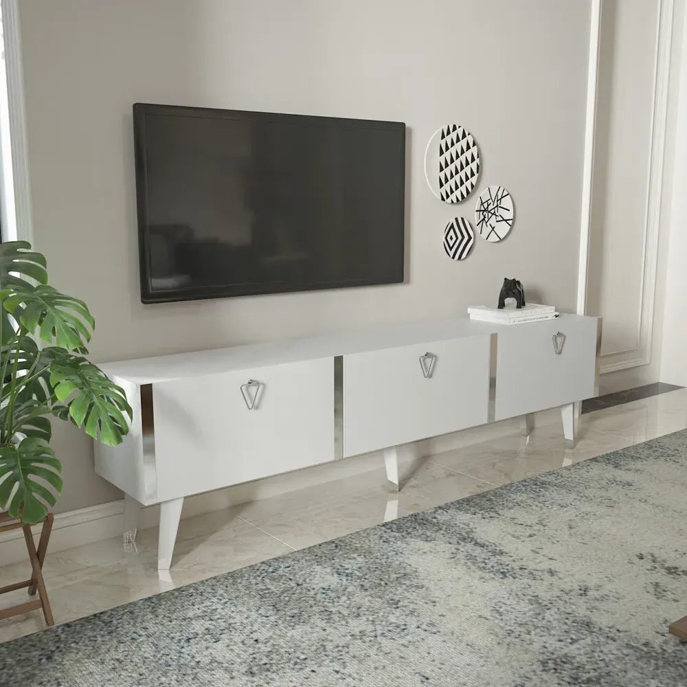 Milagro 3 Cabinet TV Unit - White, Silver