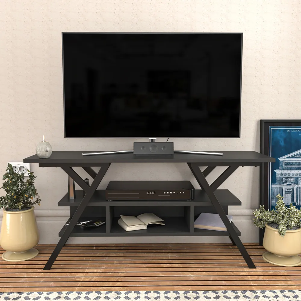 Minerva 4 Open Shelf TV Unit - Black, Anthracite