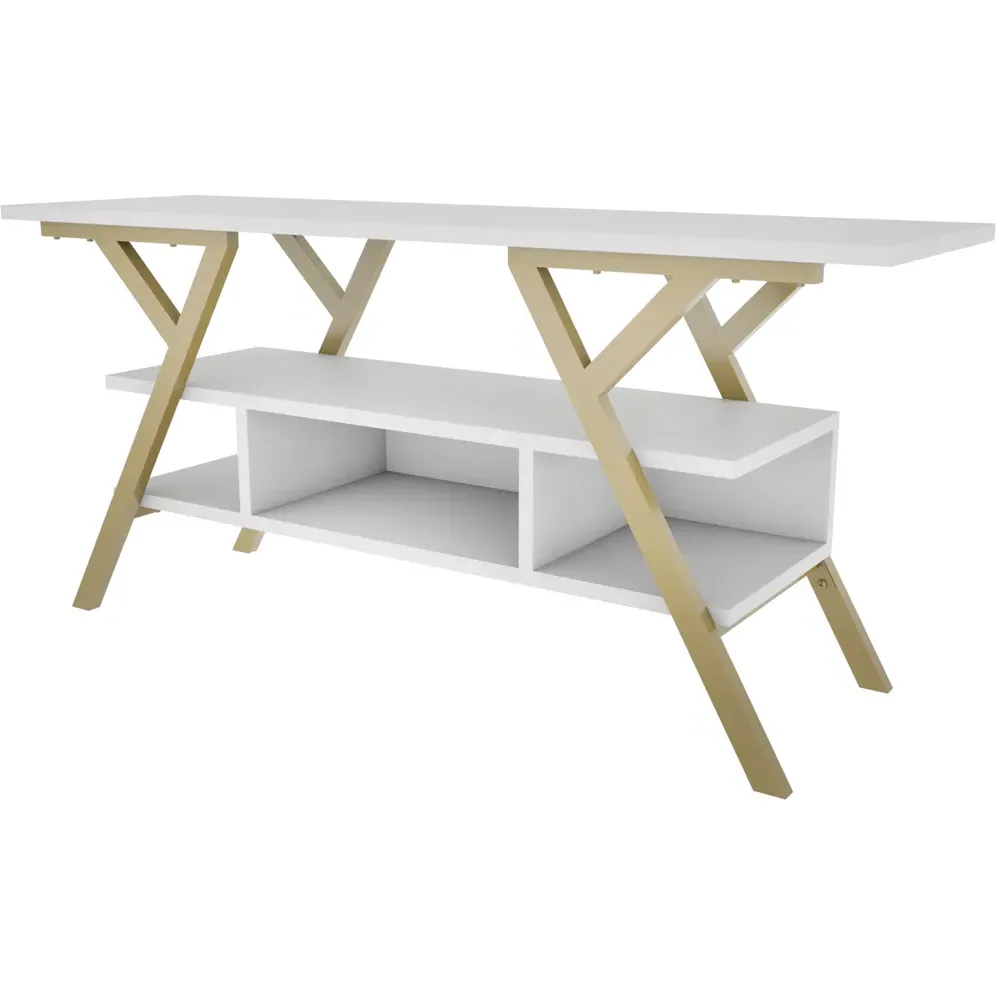 Minerva 4 Open Shelf TV Unit - Gold, White