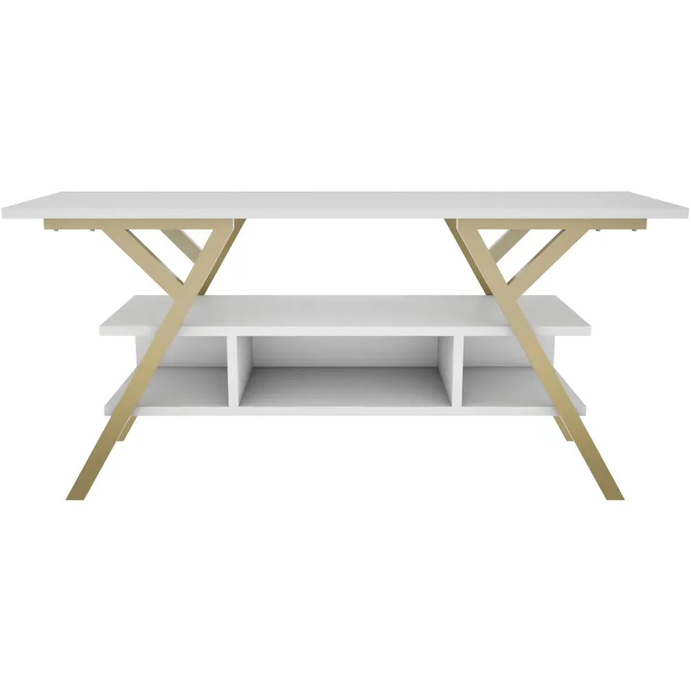 Minerva 4 Open Shelf TV Unit - Gold, White