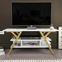Minerva 4 Open Shelf TV Unit - Gold, White