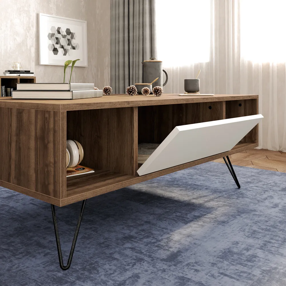 Mistico Coffee Table with Storage - Walnut, White