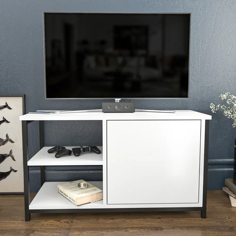 Muskegon TV Unit with Storage - Black, White