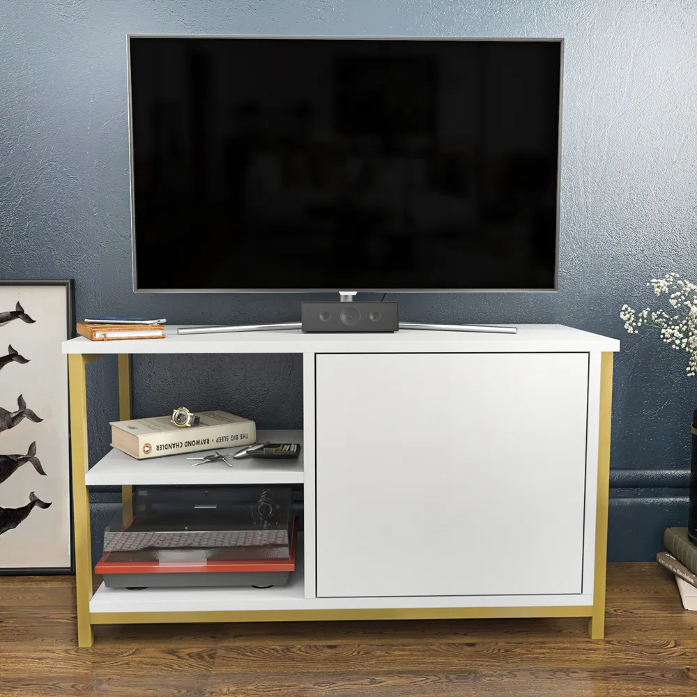 Muskegon TV Unit with Storage - Gold, White