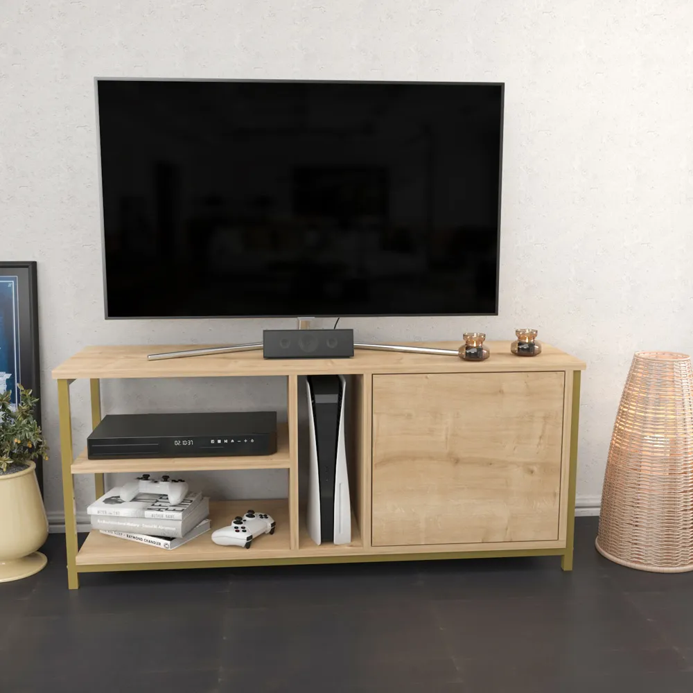 Neola Single Door 3 Shelf TV Unit - Yellow, Oak