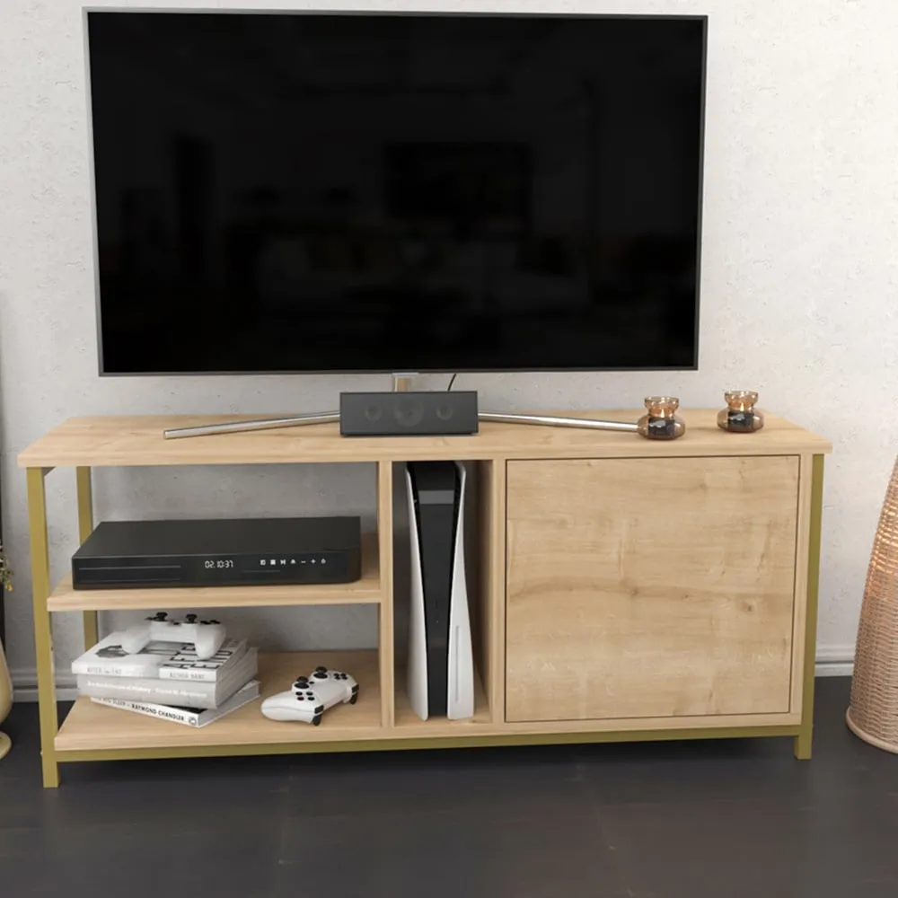 Neola Single Door 3 Shelf TV Unit - Yellow, Oak image