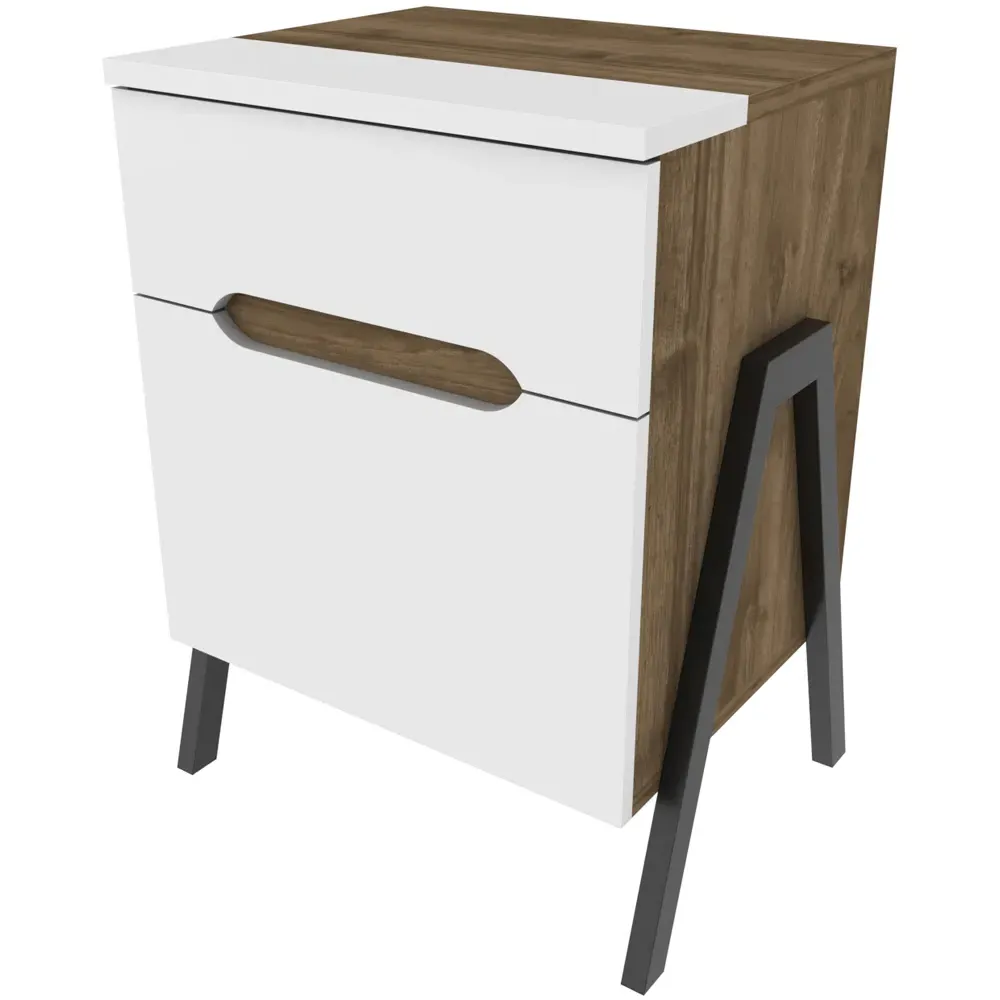 Neva Single Door Single Drawer Side Table - Walnut White