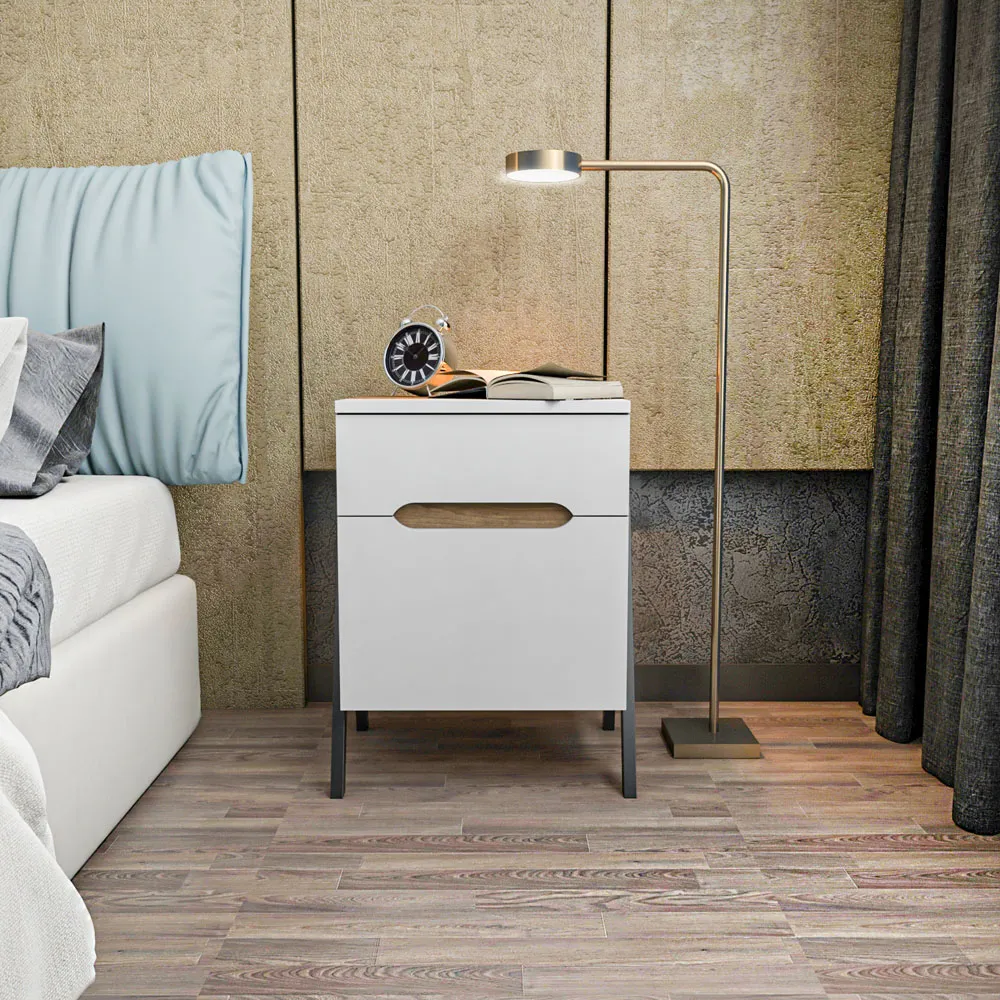 Neva Single Door Single Drawer Side Table - Walnut White