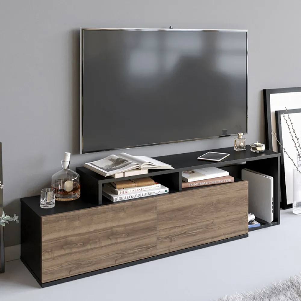 Nexera 2 Door Wide TV Stand - Black, Walnut image