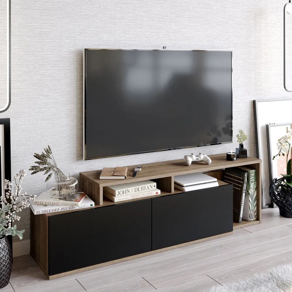 Nexera 2 Door Wide TV Stand - Walnut, Black