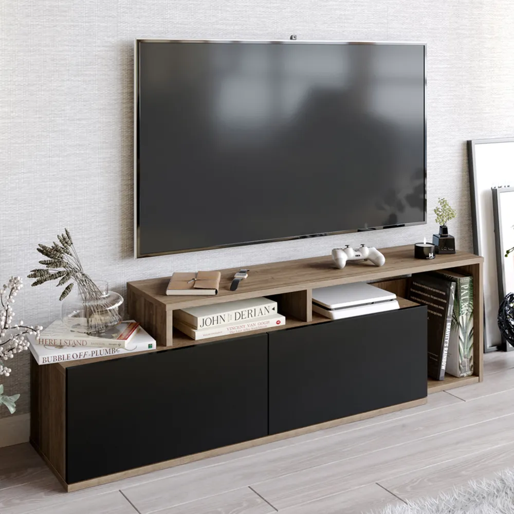 Nexera 2 Door Wide TV Stand - Walnut, Black