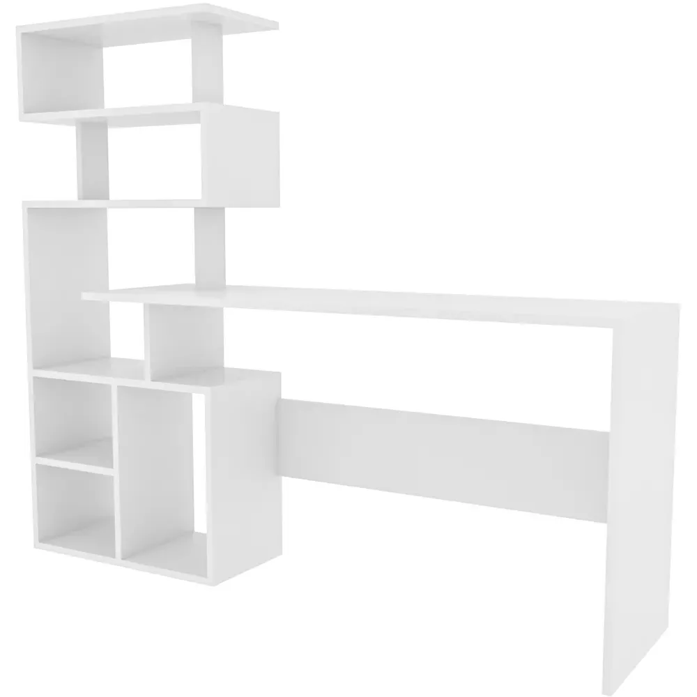 Next 7 Shelf Study Desk with Storage - White