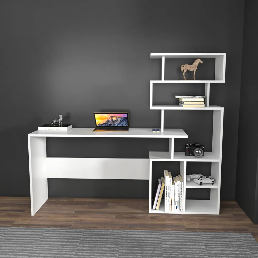 Next 7 Shelf Study Desk with Storage - White