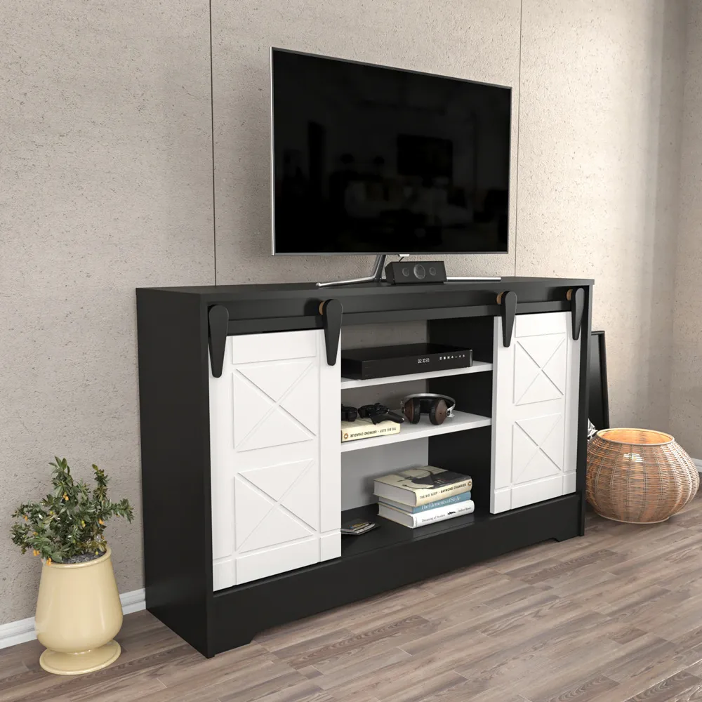 Nisay 2 Door TV Unit with Storage - Dark Grey, White