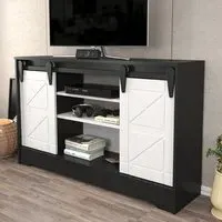 Nisay 2 Door TV Unit with Storage - Dark Grey, White