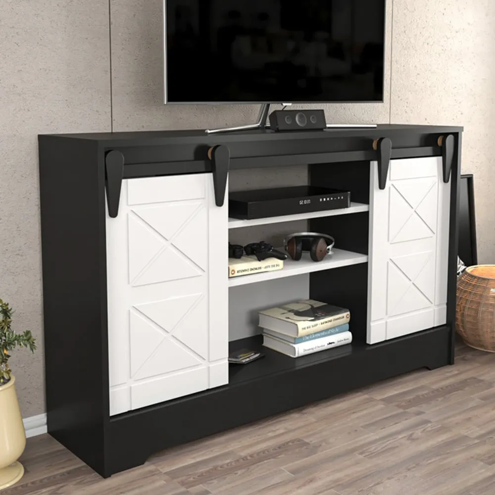 Nisay 2 Door TV Unit with Storage - Dark Grey, White image
