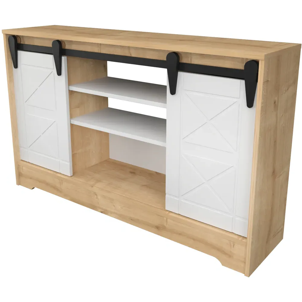 Nisay 2 Door TV Unit with Storage - Oak, White