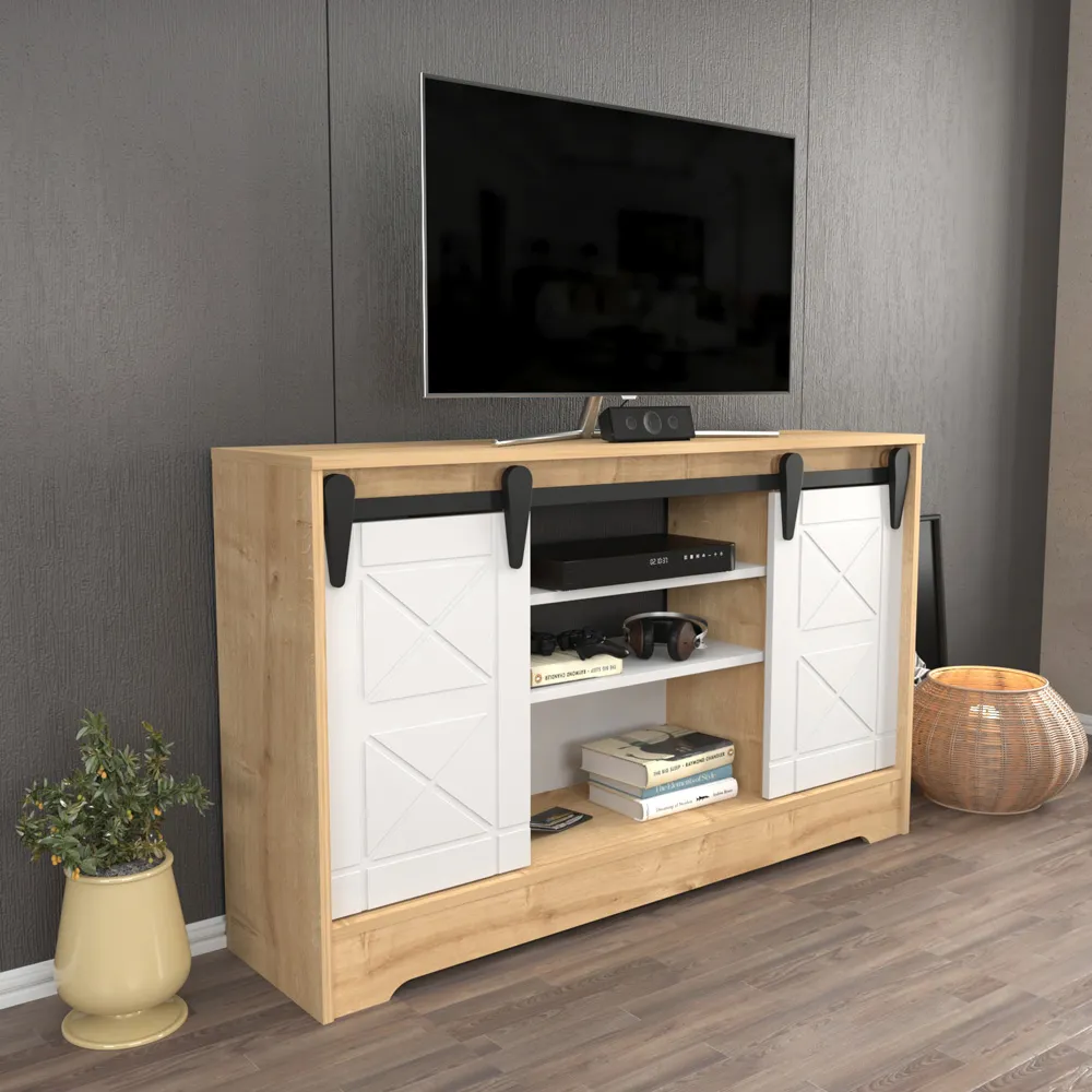 Nisay 2 Door TV Unit with Storage - Oak, White