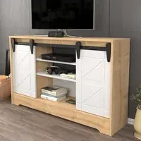 Nisay 2 Door TV Unit with Storage - Oak, White