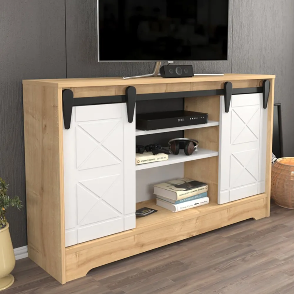 Nisay 2 Door TV Unit with Storage - Oak, White