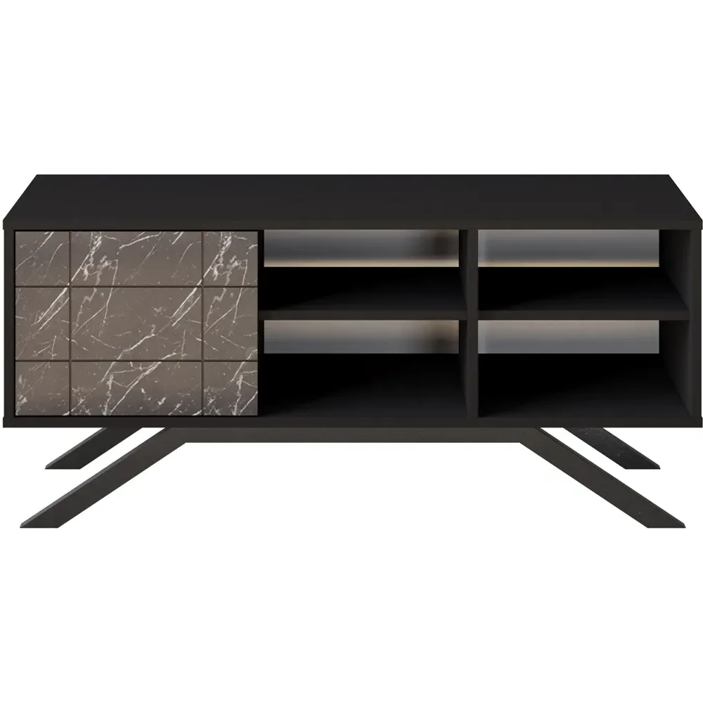 North Single Door TV Unit with Storage - Black Marble
