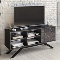 North Single Door TV Unit with Storage - Black Marble