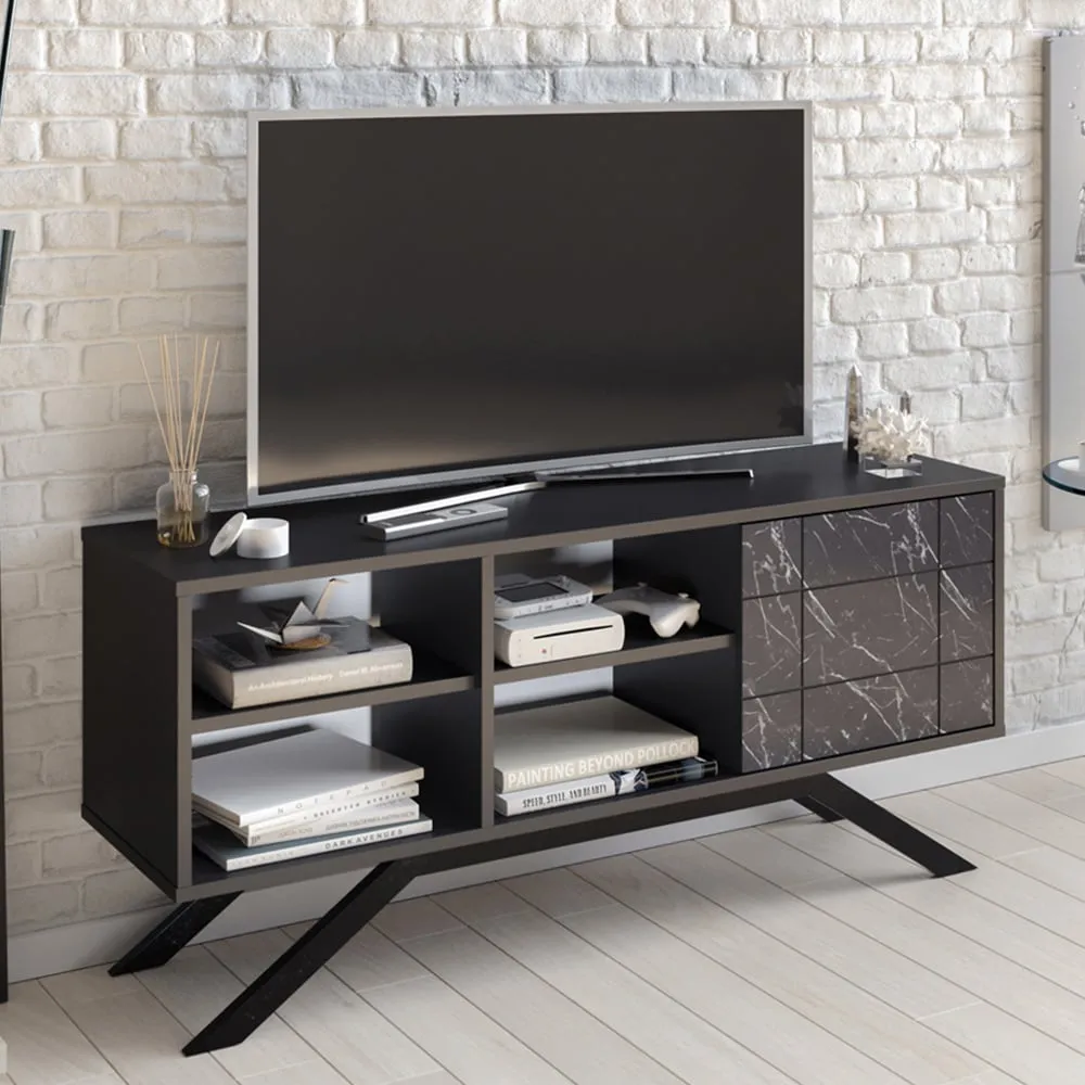 North Single Door TV Unit with Storage - Black Marble image