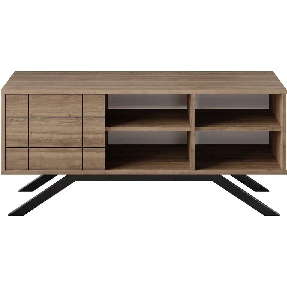 North Single Door TV Unit with Storage - Walnut