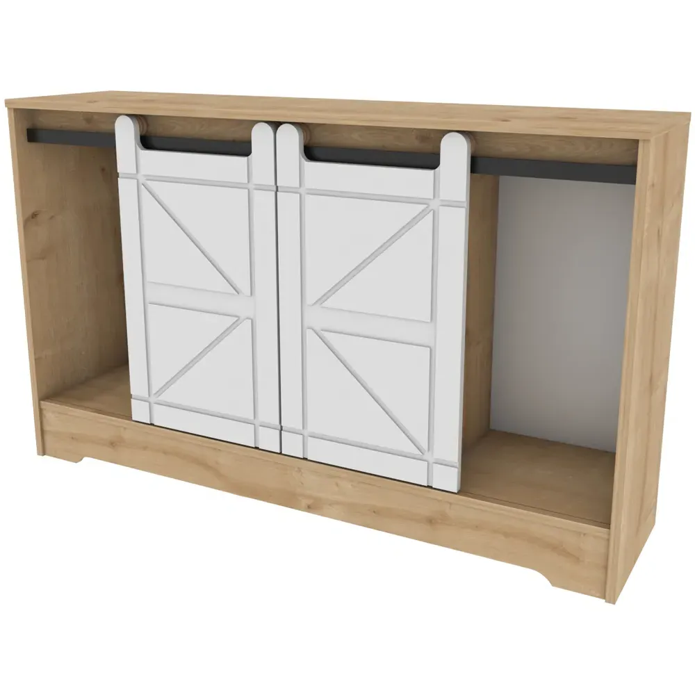 Oak and White Barn Door TV Unit - Multi