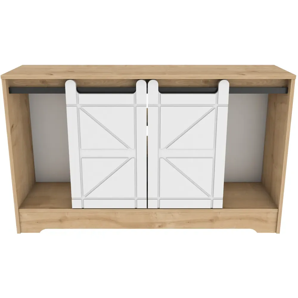 Oak and White Barn Door TV Unit - Multi