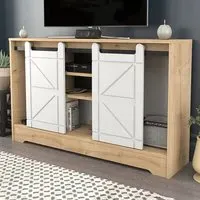 Oak and White Barn Door TV Unit - Multi