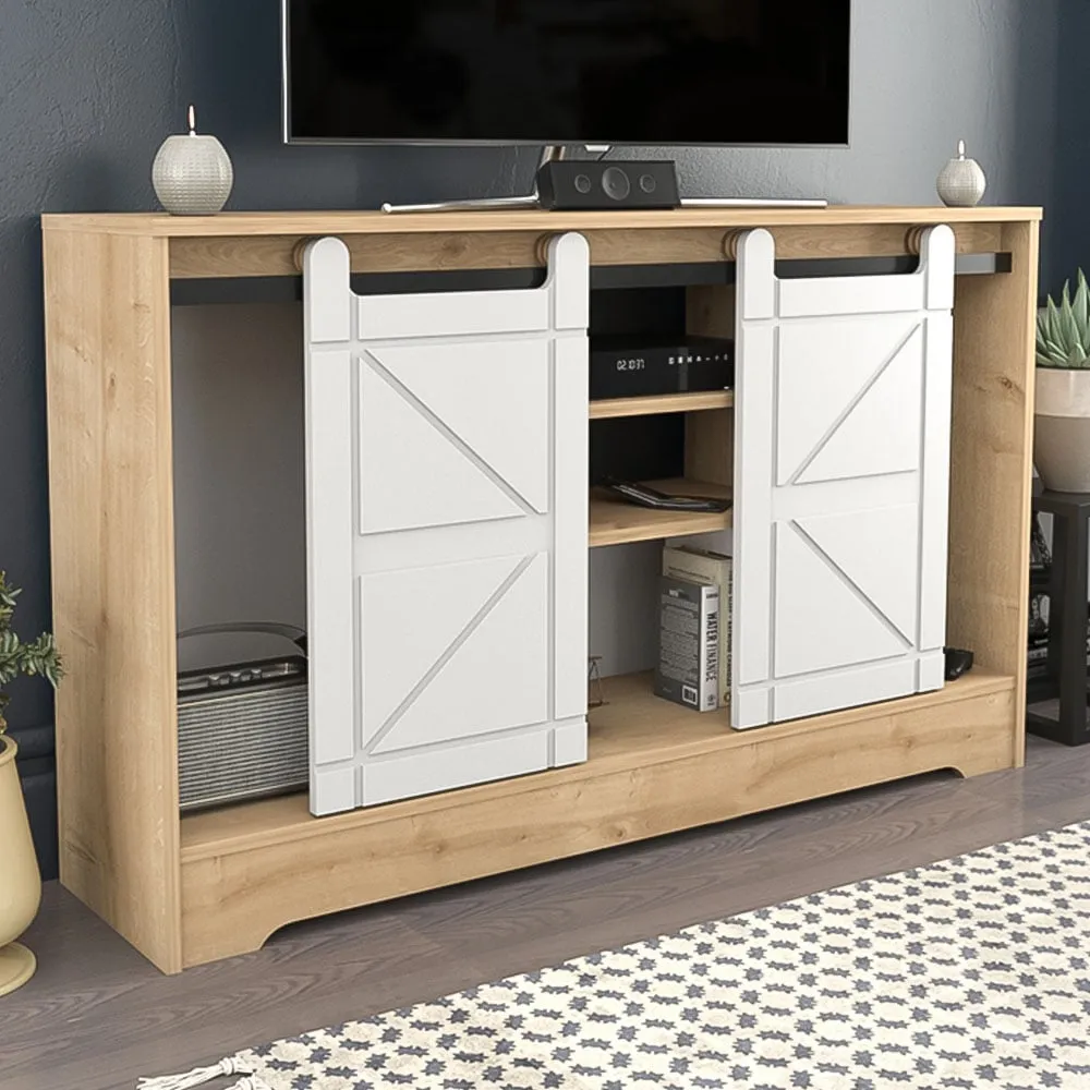 Oak and White Barn Door TV Unit - Multi image