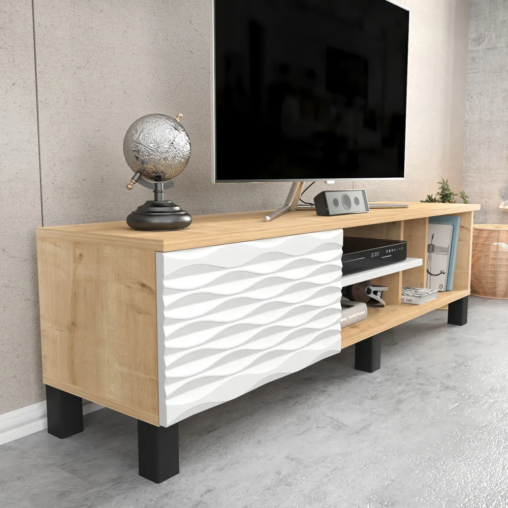 Olyo Single Door TV Unit with Storage - Oak, White